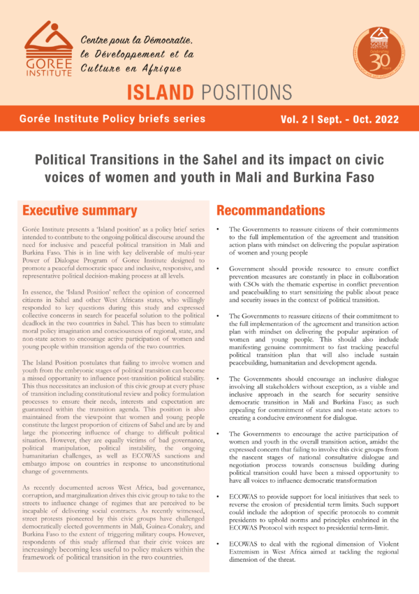 Island positions Vol. 2 | Sept. - Oct. 2022 - Gorée Institute Policy briefs series