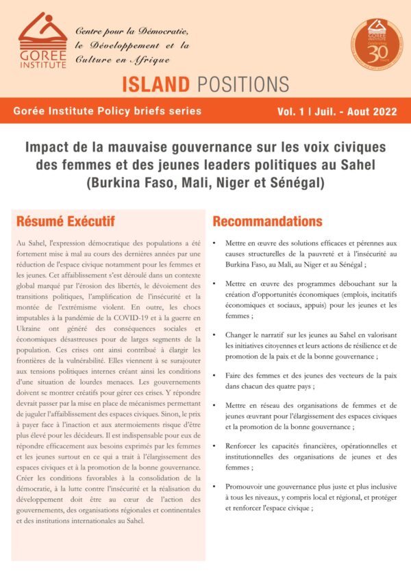 Island positions Vol. 1 | Juil. - Aout 2022 - Gorée Institute Policy briefs series