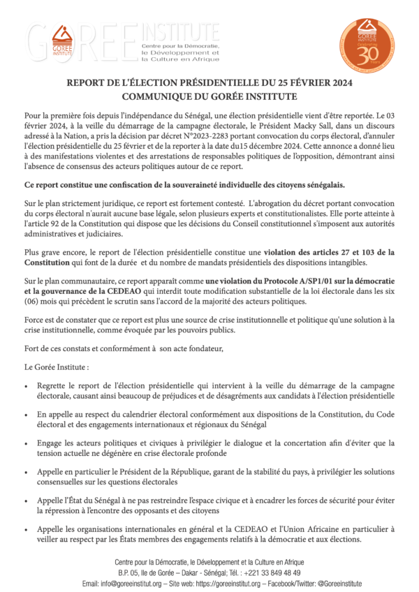 Communique du Gorée Institute - Report de l